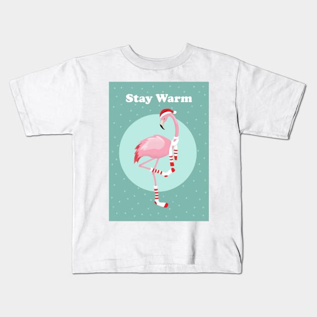 Christmas Cute Pink Flamingo Kids T-Shirt by in_pictures